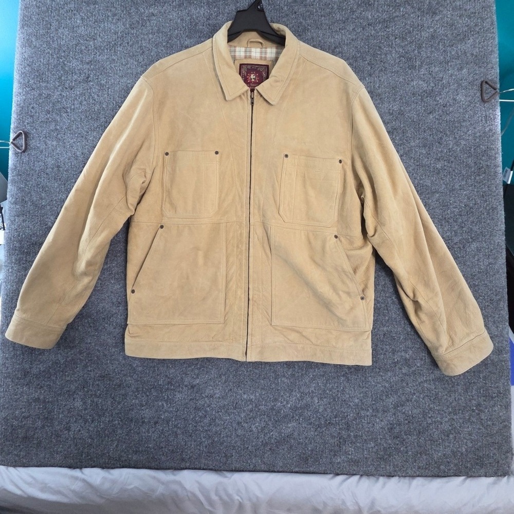 The Territory Ahead Leather Jacket XXL Tan Genuine Suede Vintage 90s Workwear